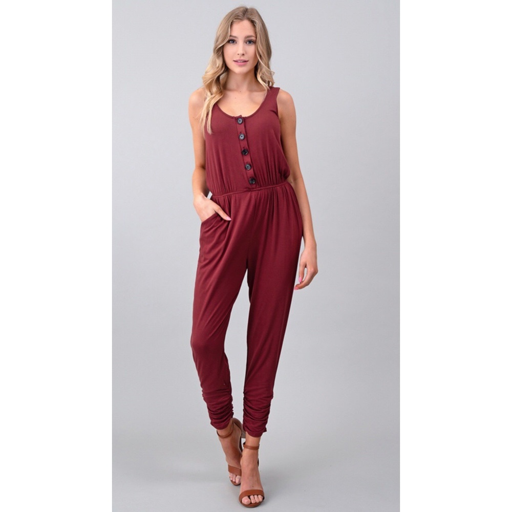 🎀SALE🎀 Button Front Ruched Ankle Jumpsuit 🆕 - Picture 5 of 6